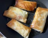 お手軽　おつまみ春巻き。焼鳥、チーズ竹輪作り方5写真