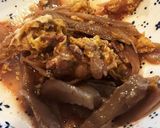 牛肉とごぼう(ささがき)を卵でとじたやつ作り方6写真