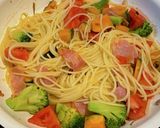 かぼちゃ、トマト、ベーコンのパスタ作り方10写真