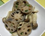 レンコンとえのき茸としめじの塩麹味の丼作り方1写真
