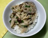レンコンとえのき茸としめじの塩麹味の丼作り方2写真