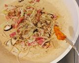 ベーコン＆椎茸のガーリックバジルパスタ作り方2写真