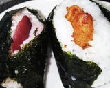 おにぎり（唐揚げ　梅）弁当用作り方4写真