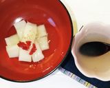 梅昆布茶で　餡かけ梅モチ　葛湯風作り方4写真