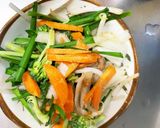 お一人様☆野菜たっぷりメンチニラ玉とじ丼作り方8写真