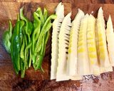 みそ照り♪たけのことピーマンの豚肉巻き作り方1写真