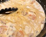 ○シーフードの明太クリームパスタ作り方7写真