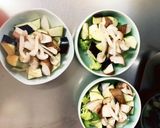 肉無簡単きな粉ごま赤味噌親子丼味野菜炒め作り方11写真