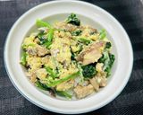サバとほうれん草の卵とじ丼作り方6写真