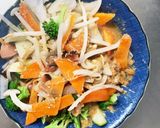 お一人様野菜たっぷりレモン風味梅親子丼風作り方12写真
