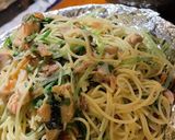 焼塩鯖と水菜と大葉の梅肉和風パスタサラダ作り方7写真