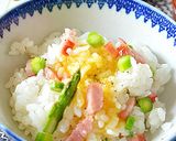 アスパラベーコンのっけご飯♪山菜添え作り方4写真