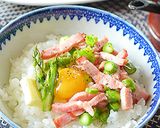 アスパラベーコンのっけご飯♪山菜添え作り方3写真