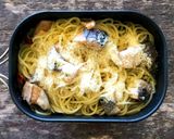 ▲山ごはん▲アヒージョ缶で茹で切りパスタ作り方7写真