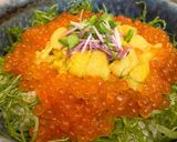 うにといくらと大葉の彩り3色丼作り方2写真