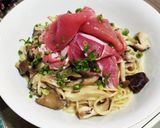 超簡単！きのこのクリームパスタ生ハム添え作り方8写真