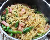 ピーマン桜えびベーコンと塩昆布のパスタ作り方9写真