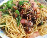 ピーマン桜えびベーコンと塩昆布のパスタ作り方10写真