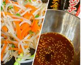 甘辛牛肉乗せ〜もやし炒め作り方1写真
