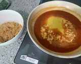ピリ辛ラーメン風 素麺계란장국수作り方3写真