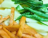 鶏もも肉の「生姜湯」ほそ切り野菜炒め作り方1写真