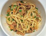 豚こま肉とキムチとニラのレンチンうどん作り方5写真
