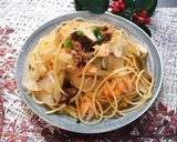 鮭とたまねぎ・たもぎ茸舞昆の和パスタ作り方5写真
