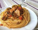 サバとオリーブのトマト煮込みのパスタ作り方5写真