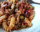 豚挽肉とオリーブのトマト煮込みパスタ作り方6写真