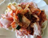 レンジで豚キムチうどん☆弁当☆冷凍うどん作り方1写真