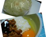 子供も喜ぶ♡納豆ごはんのお好み焼き作り方1写真