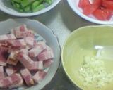 アスパラ★ベーコン★トマト★温泉卵パスタ作り方1写真