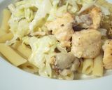 春キャベツとキノコと鮭のクリームパスタ作り方13写真