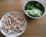 簡単鶏ささみと水菜の和風バター醤油パスタ作り方2写真