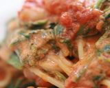 海老とほうれん草のトマトチーズパスタ作り方8写真