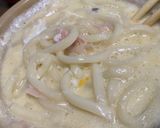 カルボナーラうどん！土鍋であったか作り方3写真