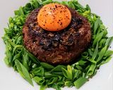 ポン酢でさっぱりねぎで囲った月見ハンバー作り方6写真