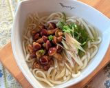 ラクヨウきのこのしょうゆ漬けのせ稲庭うどん風♪作り方6写真