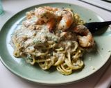 バナメイエビと明太子の豆乳クリームパスタ作り方10写真