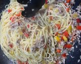 ひき肉とパプリカのラグービアンコパスタ作り方4写真
