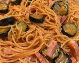 ワンパンで簡単！茄子とベーコンのトマトパスタ作り方5写真