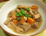 圧力鍋で鶏手羽元とコンニャクの味噌煮込み作り方4写真