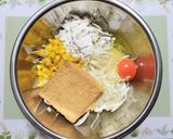 節約簡単昼食！豚厚揚げコーンキャベツ焼き作り方6写真