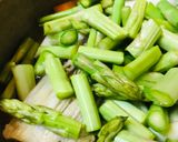 納涼●鶏肉とアスパラガスの煮込み力うどん鍋作り方1写真