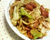 ウィンナーとキャベツ✿特急❀焼きうどん✿作り方4写真