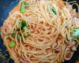 簡単夕飯昼食ワンパンブロッコリー海老トマトパスタ作り方5写真