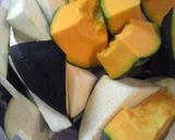 お鍋１つで、なす、かぼちゃ、豚肉の炒め煮作り方1写真