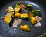 かぼちゃとベーコン焼肉のタレ炒め♬作り方4写真