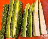 縦切りゴーヤの豚肉巻き☆甘味噌味作り方1写真
