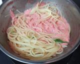 たっぷり明太子と水菜のクリームパスタ作り方3写真